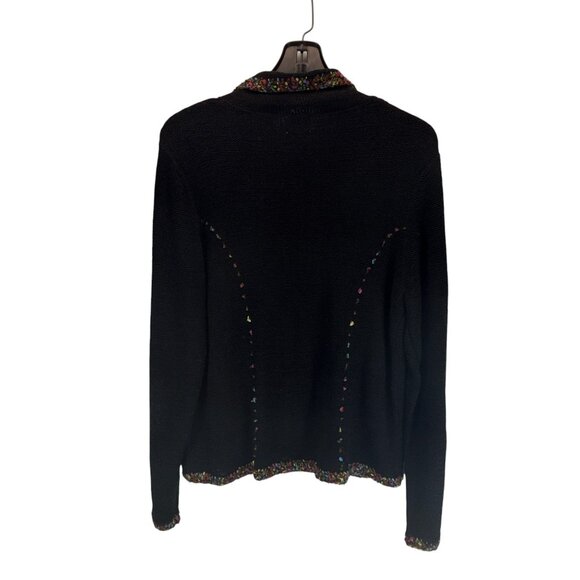 Chico's Black Knit Cardigan Jacket Size 2 Multicolor Trim Button Front Pockets - Picture 4 of 6